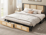 YITAHOME Natural Rattan Bed Frame King Size with Headboard and 2 Storage Drawers Underneath, Boho Cane Bed Platform Bed with Metal Slat, Noise Free, No Box Spring Needed YITAHOME