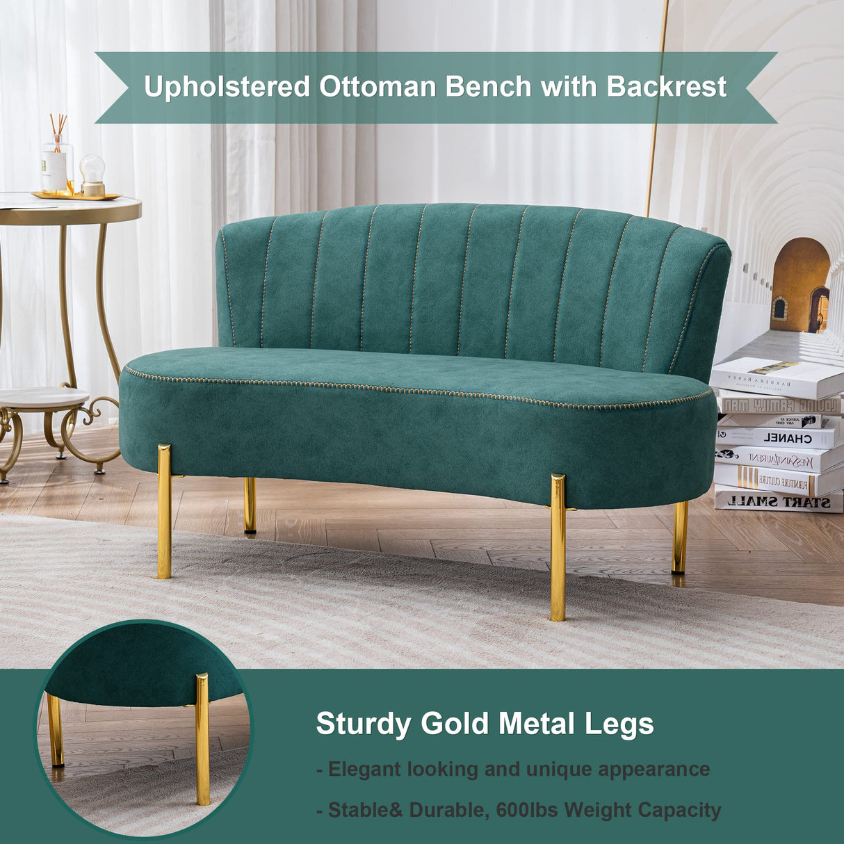 ALISH Upholstered Loveseat Settee Small Sofa Couch Modern Accent Sofa Bench with Backrest for Living Room Bedroom Teal ALISH