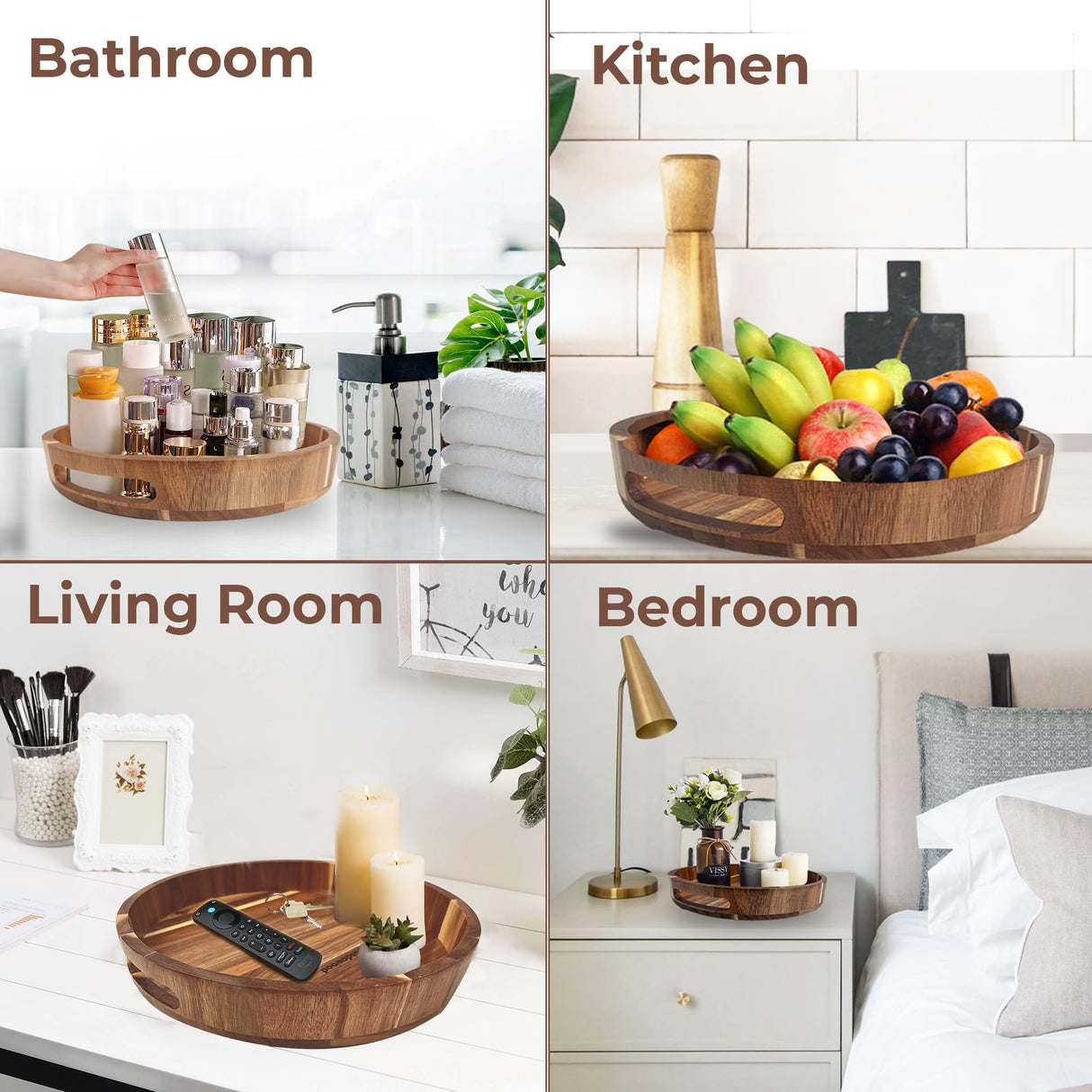 Lazy Susan Organizer - 12 Inch Lazy Susan Turntable Organizer - Wooden Lazy Susan for Table Top, Countertop, Cabinet, Pantry, Dining Table - 100% Acacia Wood Lazy Susan - Kitchen Countertop Organizer PANDAWOOD