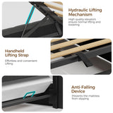 Rolanstar Bed Frame Twin Size with Lift Up Storage, Charging Station & LED Lights, Upholstered Storage Headboard, Heavy Duty Wooden Slats, No Box Spring Needed, Noise Free, Easy Assembly, Dark Grey Rolanstar