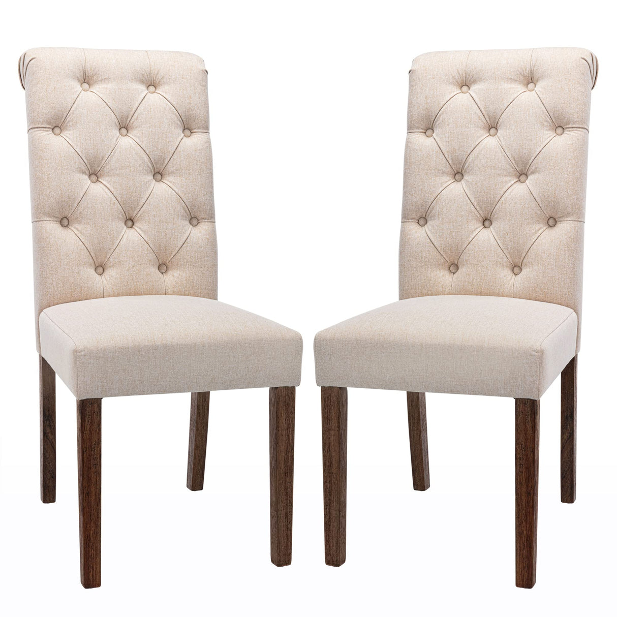 COLAMY Tufted Dining Room Chairs Set of 2, Accent Parsons Diner Chairs Upholstered Fabric Side Stylish Kitchen Chairs with Solid Wood Legs and Padded Seat - Beige COLAMY