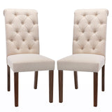 COLAMY Tufted Dining Room Chairs Set of 2, Accent Parsons Diner Chairs Upholstered Fabric Side Stylish Kitchen Chairs with Solid Wood Legs and Padded Seat - Beige COLAMY