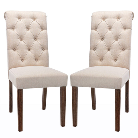 COLAMY Tufted Dining Room Chairs Set of 2, Accent Parsons Diner Chairs Upholstered Fabric Side Stylish Kitchen Chairs with Solid Wood Legs and Padded Seat - Beige COLAMY