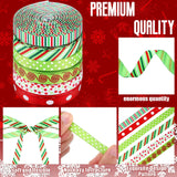 60 Yards 0.4 Inch Thin Christmas Ribbon Grosgrain Ribbon Red Green Dots Stripes Multi Rolled Xmas Gift Ribbon for Gift Wrapping Holiday Decoration DIY Crafts Christmas Ornaments Jetec