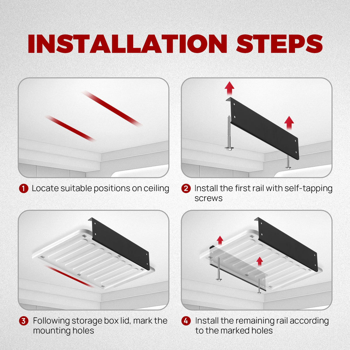 Overhead Garage Storage Rack System – Heavy-Duty Adjustable Ceiling Rails for Totes, Fits Most Storage Bins (8 Sets Hold 4 Bins Each) Sidasu