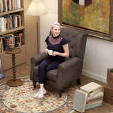 HOMCOM Mid-Century Modern Accent Chair, High Wingback Chair, Button-Tufted Upholstered Fabric Armchair with Retro Wood Legs for Living Room, Bedroom, Dark Brown HOMCOM