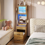 Vlsrka 70" H Vanity Desk with Mirror and Lights, Vanity Set with Hidden Stool, Drawers, Power Outlet, Makeup Dressing Table for Small Spaces, Brown Vlsrka