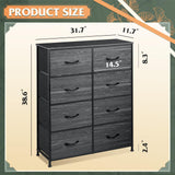 WLIVE Tall Fabric Dresser for Bedroom with 8 Drawers, Storage Tower with Bins, Double Dresser, Chest of Drawers for Closet, Living Room, Hallway, Charcoal Black Wood Grain Print WLIVE