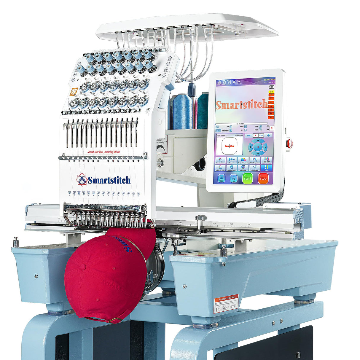 Smartstitch S1501 Plus Beast Embroidery Machine with 15 Needles,24"x16" Large Embroidery Area,1200SPM Max Speed,12" Touch Screen, Wifi available, capable of embroidering on Cap, T-shirt, Flat and more smartstitch