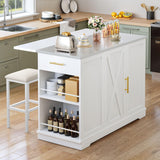 YITAHOME Kitchen Islands with Seating, 47" Mobile Storage Island with Trash Can, Rolling Kitchen Island Cart with Drop Leaf & Stainless Steel Countertop, Bar Table with 2 Stools, Spice Rack, White YITAHOME