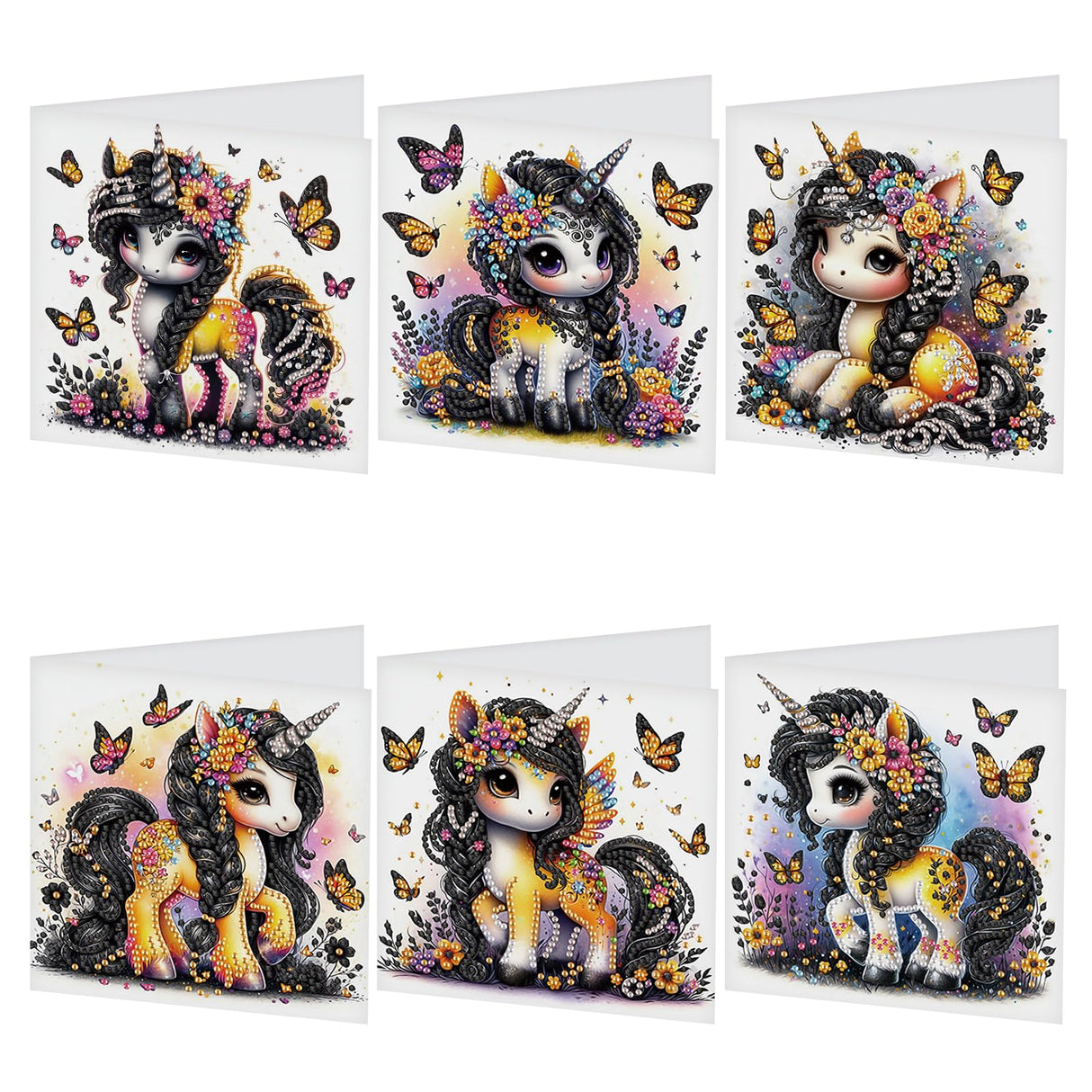 TDFERAN 6 Packs DIY Diamond Art Cards Unicorn Diamond Painting Cards Holiday Card Making Kit Diamond Art Cards with Envelopes Diamond Painting Greeting Cards for Holiday Birthday Thanksgiving Day TDFERAN