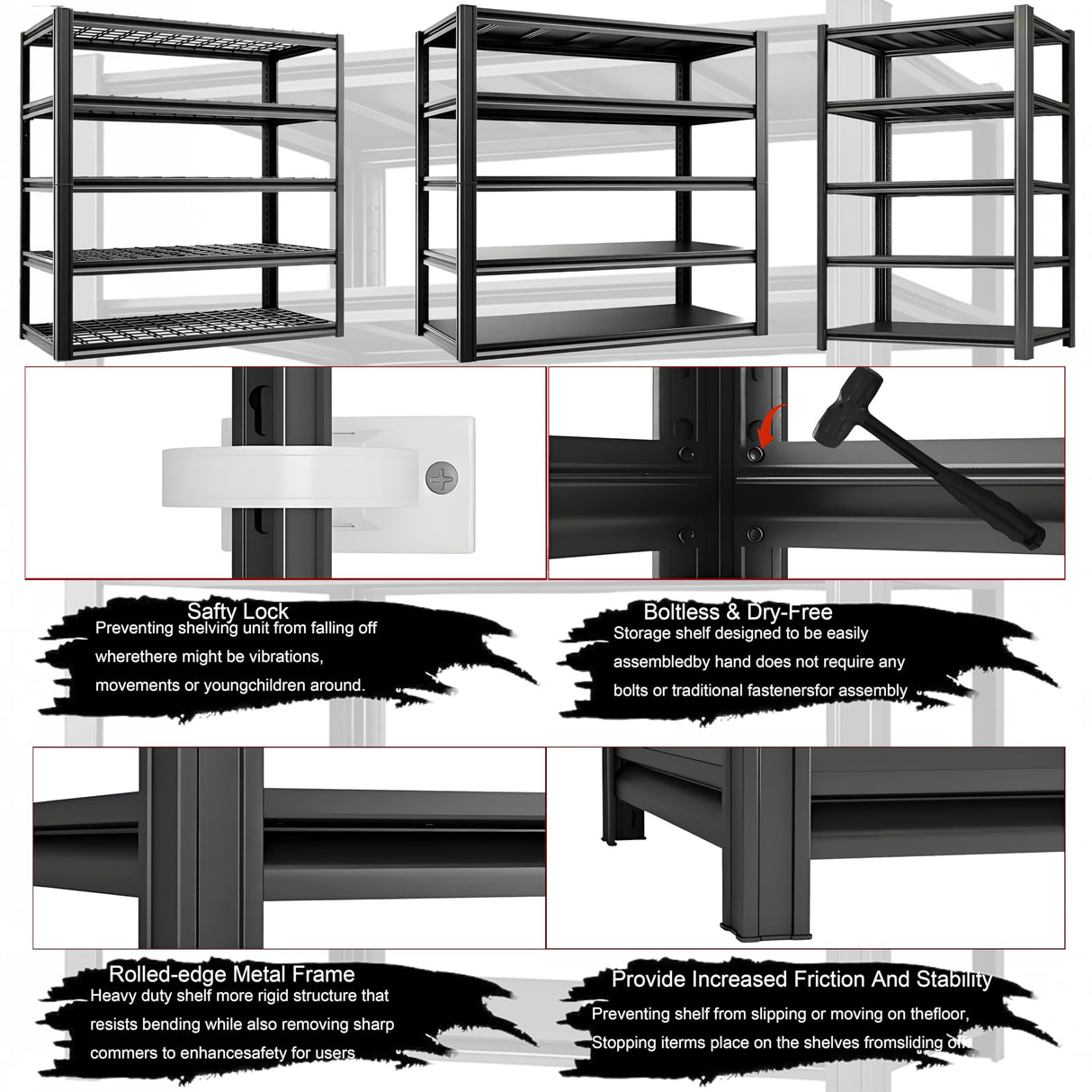 Darubtes Storage Shelving Unit Height Adjustable Heavy Duty Garage Shelves Metal Organizer Utility Rack 3200LBS for Kitchen,Plants,Books,Clothes Storage Black 83" H x 55" W x 23.2" D 5-Tier Darubtes