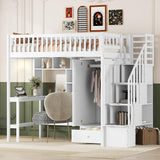 Twin Loft Bed with Desk, Bookshelf, Storage & Stairs by Harper & Bright Designs - Solid Wood in White Harper & Bright Designs