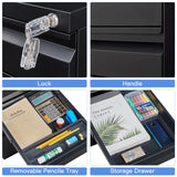 Yizosh 3 Drawer Mobile File Cabinet with Lock, Black Under Desk Rolling Filing Cabinet, Metal Locking File Cabinet on Wheels for Legal/Letter/A4 File (Full Assemble) Yizosh