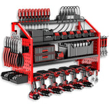 LBT Power Tool Organizer Wall Mount with Charging Station. Patented, Heavy Duty Steel, Garage 6 Drill Storage Shelf, 8 Hooks,2 Screw Boxes,6 Outlets Power Strip, Easy Install Power Tool Storage Rack. LBT
