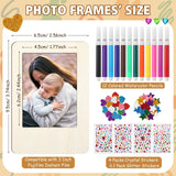 Yalikop 12 Pack Wooden Picture Frames for Crafts Unfinished Magnetic Picture Photo Frame with 12 Watercolor Pencils, Stickers, Mini Wood Fridge Magnetic Frames Display DIY Gifts for Refrigerator Yalikop