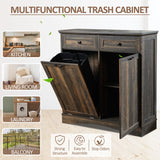 AHB 13 Gallons Tilt Out Trash Cabinet Freestanding Kitchen Trash Cabinet Hidden Garbage Recycling Cabinet with Hideaway Drawers Pet Proof Trash Can for Kitchen Dining Room Living Room, Rustic Brown AHB