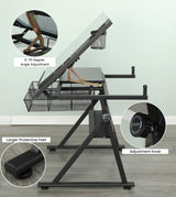 Gaderth Drafting Table w/Stool, Height Adjustable Drawing Table, Multifunctional Art Craft Paintings Work Station w/2 Storage Drawers Artists Desk Tilting Glass Tabletop for Home Office, Black Gaderth