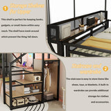 Mirightone Full Size Loft Bed with Stairs & Desk, Metal Loft Bed Frame with LED and Charging Station, High Loft Beds Gaming Lofted Full Bed with Storage Shelf for Kids and Teens (Black+Natural) Mirightone