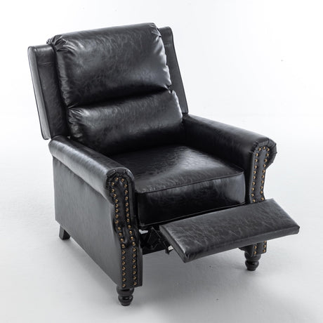 UIXE Pushback Recliner Chair, PU Leather Armchair Push Back Accent Chair for Living Room, Rivet Trim Club Chair Home Theater Overstuffed Single Sofa Bedroom Reading Seat - Black UIXE