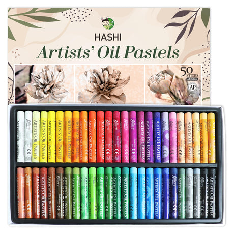 HA SHI Soft Oil Pastels Set (50 Sticks, 48 Colors) Art Supplies for Artist, Gallery Oil Painting Stick, Classroom Set, Professional Oil Crayons, Ideal for Professional Artists HA SHI