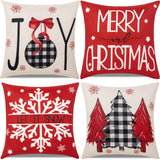 Red Christmas Decorations-Throw Pillow Covers 18x18 in Set of 4,Decorative Joy Snowflake Pillow Case for Couch Sofa Winter Holiday Indoor Outdoor Home Red White Xams Decorations Hongsome