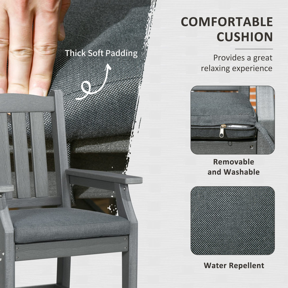 Outsunny 6 Pieces Patio Dining Set, 6 Seater Outdoor Table and Chairs, Conversation Furniture, Armrests, Loveseat Bench, Dinner Table with Umbrella Hole, Cushions, Dark Gray Outsunny