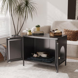 Aobabo Cat Litter Box Enclosure, Metal Cat Washroom Furniture with Barn Door, Pet House, Fit Most of Litter Box, Black, Assembly Required Aobabo