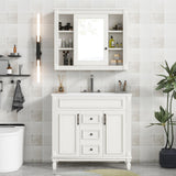 Merax 36" Bathroom Vanity with Sink, 36 inch Bathroom Vanity Storage Cabinet with Matching Mirror Medicine Cabinet, Ceramic Sink Top, Solid Wood Frame, Painted Finish (White) Merax
