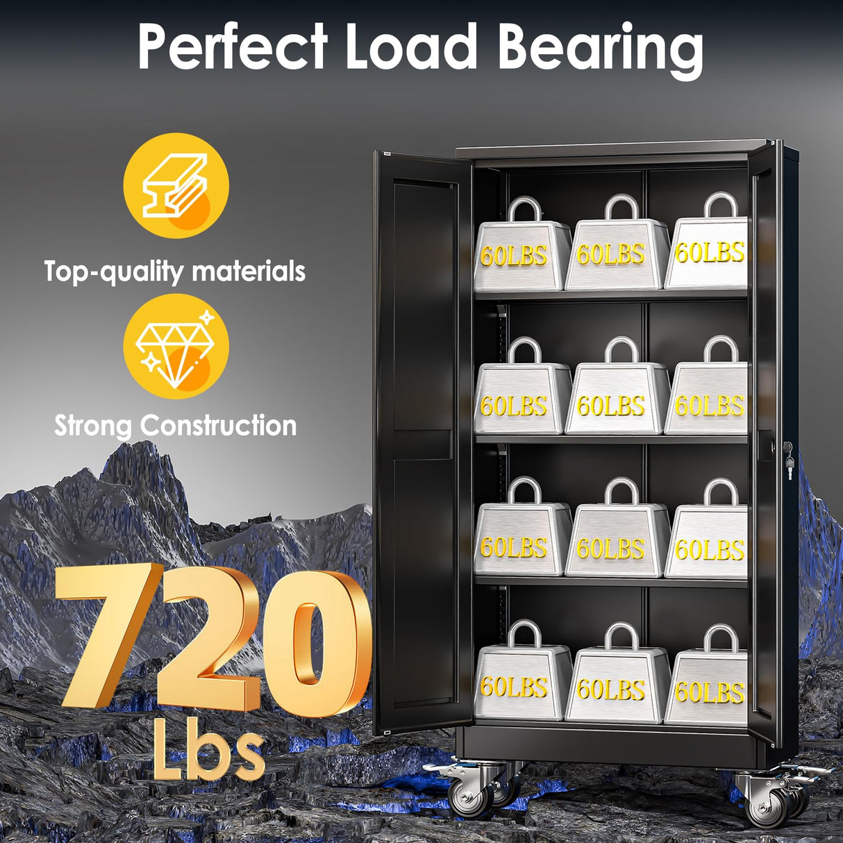 PAOFIN 61''H Metal Garage Storage Cabinet with Wheels,Steel File Cabinets with 2 Doors and 3 Adjustable Shelves for Home Office, Warehouse, Required Assembly,Black PAOFIN