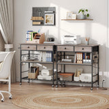 HOOBRO Kitchen Island with Storage, Rolling Island Cart for Kitchen with 2 Drawers & Outlet, 3 Tier Coffee Station and Microwave Stand, Kitchen Island Table for Home, Greige and Black BG08UZD01 HOOBRO