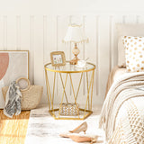 HOOBRO Small Coffee Table Set of 2, Round Coffee End Table with Metal Frame, Glass Top, Gold Side Table for Living Room, Bedroom and Balcony, Modern Style, Gold GD79BZ01 HOOBRO