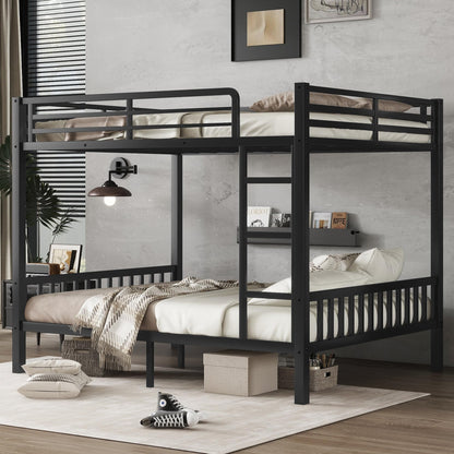 Queen Over Queen Bunk Beds for Adults, Metal Bunk Bed Queen Size,Heavy-Duty Bunk Bed Frame with Ladder and Slats Support for Boys Girls,Space-Saving,Noise Reduced,Black