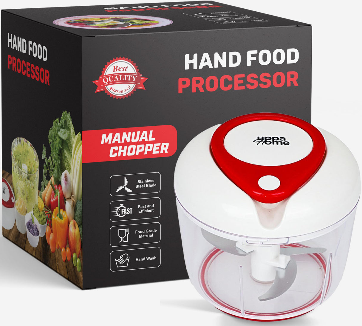 Easy String Pull Food Chopper | Manual Food Processor for Chopping, Dicing, and Mixing | Compact, Portable, and BPA-Free | Ideal for Vegetables, Nuts, Salsa, and Salad Uppahome