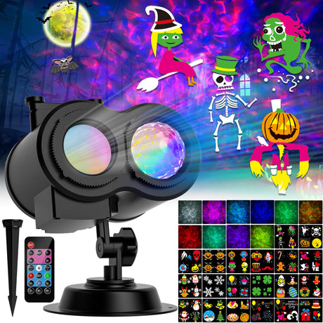 2025 Upgrade Halloween Christmas Projector Lights Outdoor, COOLWUFAN 2-in-1 Holiday Projector Lights Decorations, 30 Bright HD Effects (20 Slides) Projection Light for Xmas Party Garden Yard Decor COOLWUFAN