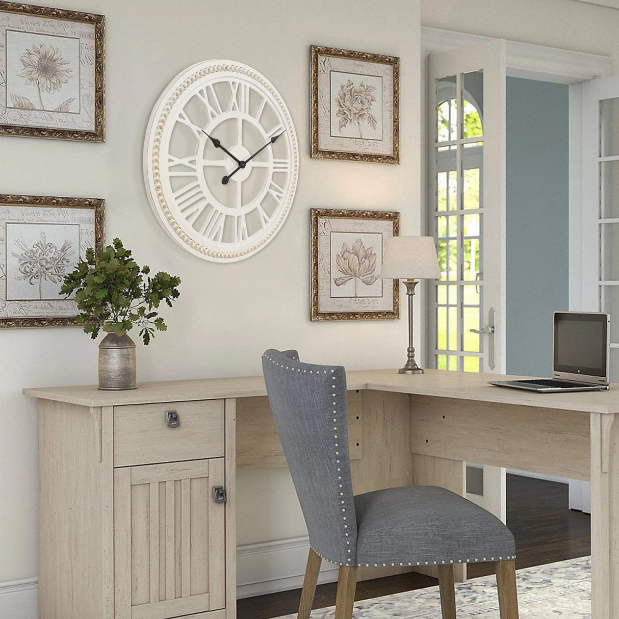 RiteSune 24 Inch Large Farmhouse Wall Clock, Rustic Wall Clock Decor, Wooden, Non-Ticking, Easy to Hang for Living Room, Bedroom, Kitchen RiteSune