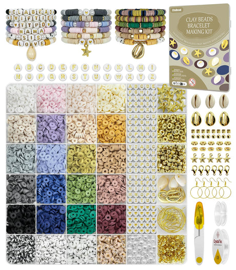 ClaBead 6300 Pcs Clay Beads Bracelet Making Kit for Adults, 24 Colors 6mm Clay Beads for Bracelets Making, Jewelry Making Kits with Letter Beads for Girls 13-15, Friendship Bracelet Kit for Women ClaBead
