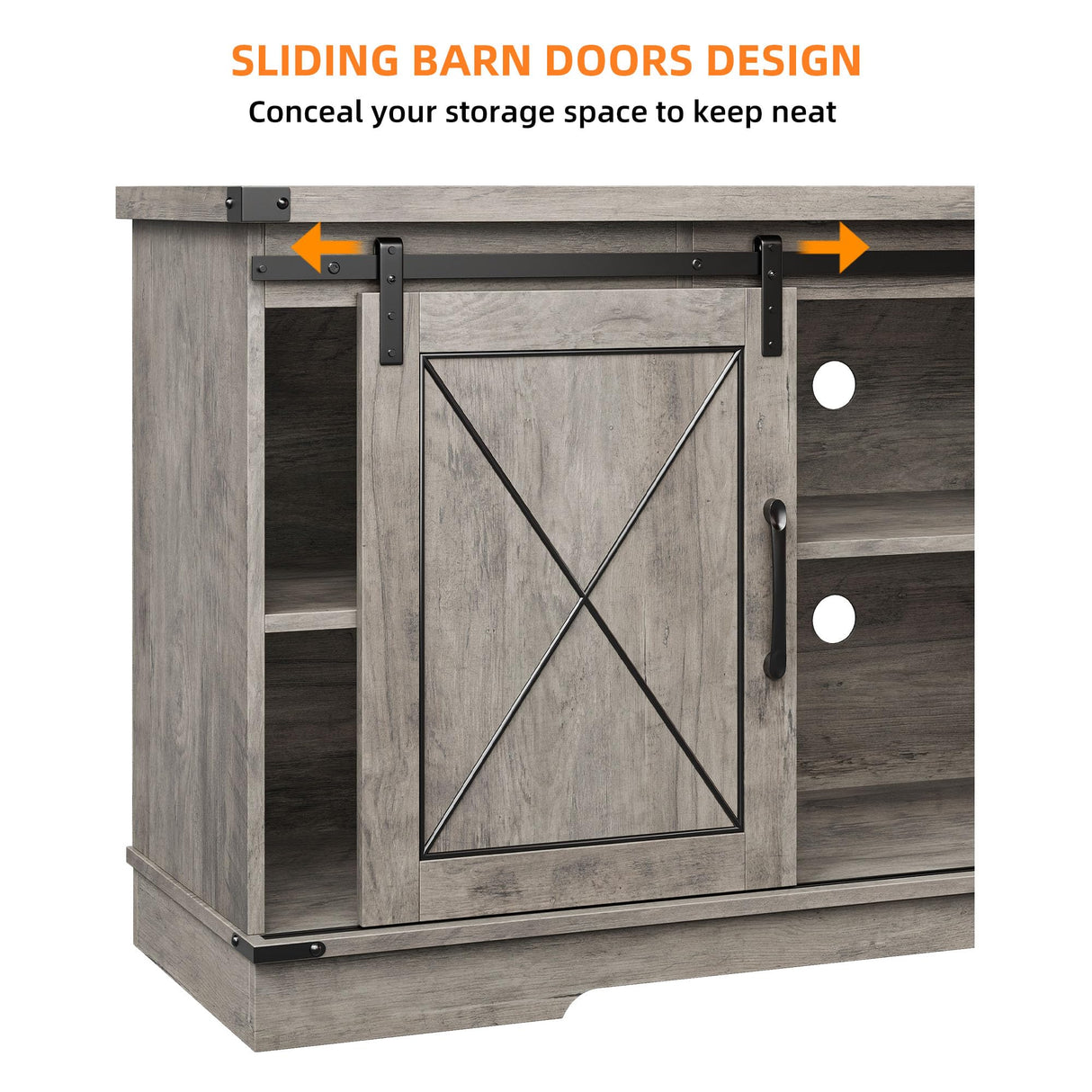 CABIHOME Farmhouse TV Stand and Entertainment Center for TV Up to 65 Inches with Sliding Barn Doors and Adjustable Shelf, TV Media Storage Console Table and Furniture for Living Room, Bedroom, Grey CABIHOME