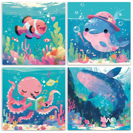 lamplig 4 Pack Paint by Numbers Kit for Kids Ages 8-12, Easy Paint by Number Kit Canvas for Kids, Sea Ocean Painting by Numbers for Adult Beginners, Small Paint by Numbers for Boys Girls Birthday Gift lamplig