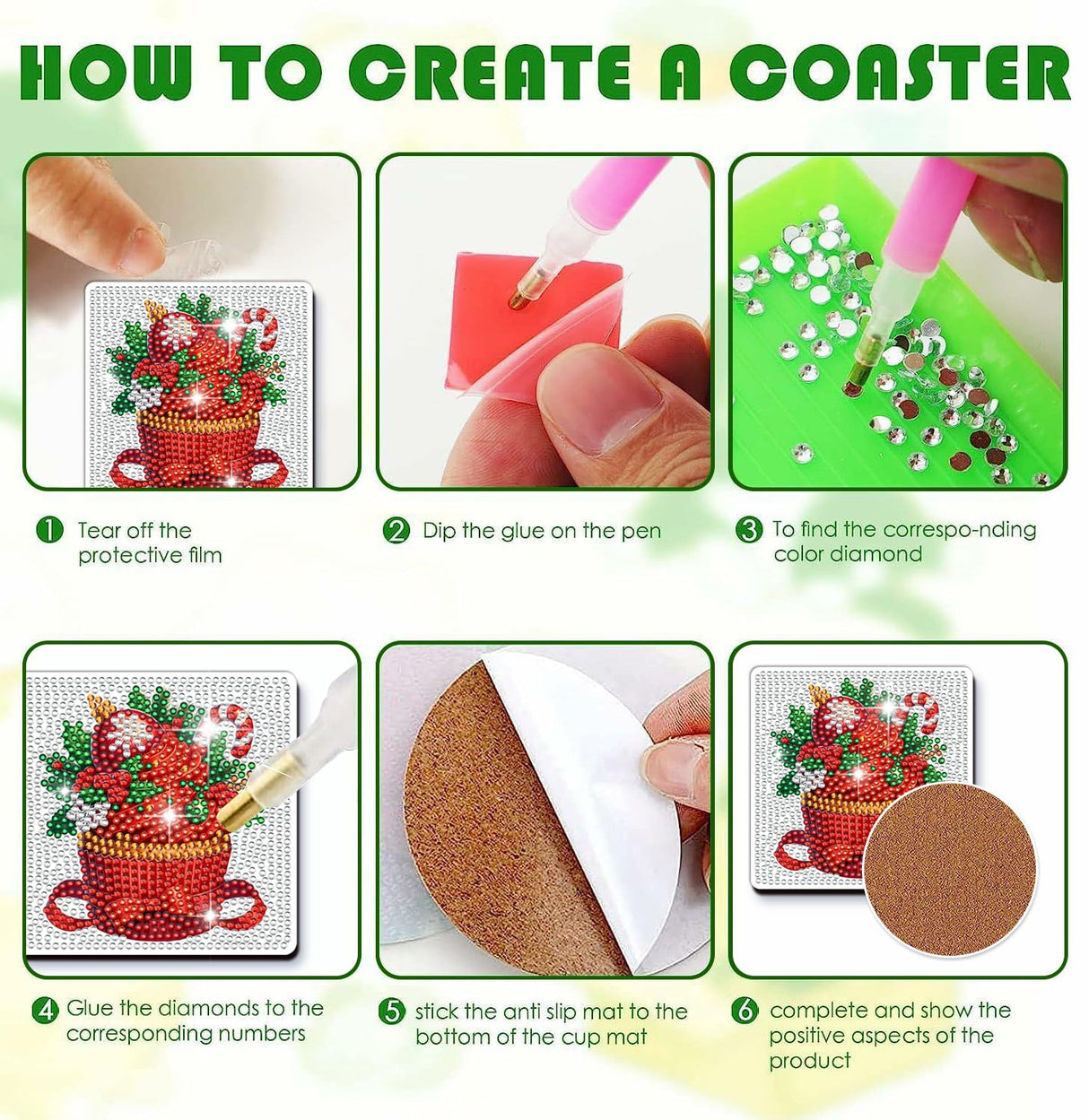 DIY Diamond Art Painting Fashion Coasters with Holder for Adults (Christmas Cupcake Coasters) YIMORE