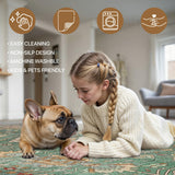 Bavni Washable Area Rugs 8x10 Green Boho Rug Tumble Vintage Large Carpet for Living Room Bedroom Dining Room, Non Slip Thin Low Pile Chenille, Dark Sage/Gold Bavni