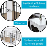 BIRDROCK HOME Decorative Dog Kennel with Pet Bed - Small Indoor Pet Crate, Double Door Design, Engineered Wood & Metal Wire, Furniture-Style House for Small Dogs, Side Table or Nightstand, White BIRDROCK HOME