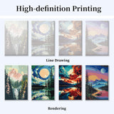 JOOZ 4 Pack Paint by Numbers Kit for Adults with Frame, Moon Paint by Number with Easel, DIY Mountain Lake Adult Paint by Number Kits on Canvas, Landscape Oil Painting Kit for Home Decor 8x12 Inch JOOZ