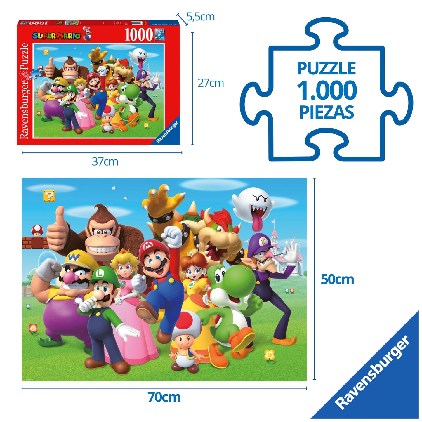 Ravensburger Super Mario Brothers Bros 1000 Piece Jigsaw Puzzle for Adults and Kids Age 12 Years Up, 500, Green