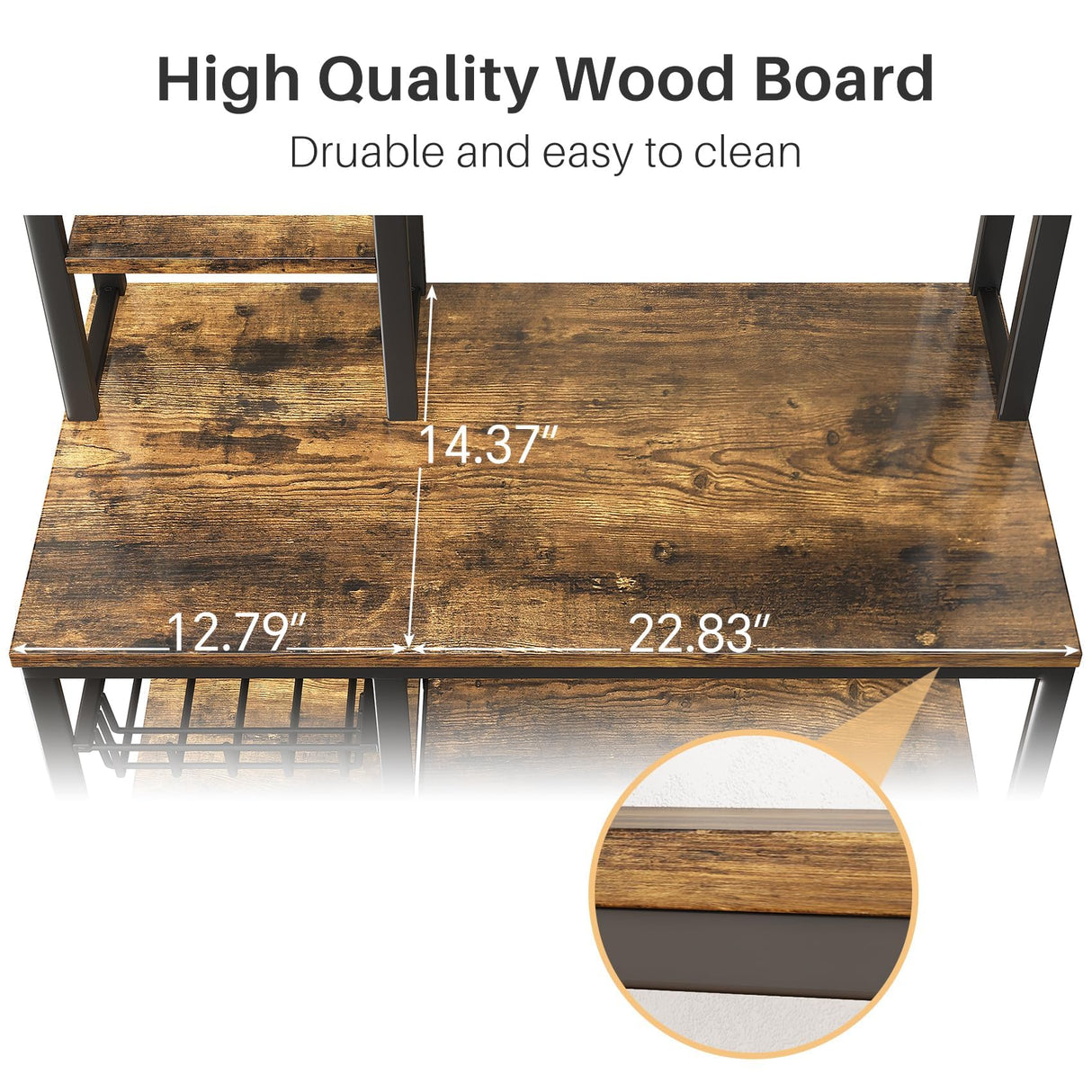 Baker Rack with Power Outlet - Large Microwave Stand with Storage, Kitchen Coffee Bar Station, Rustic Brown and Black, 14.5" D x 36" W x 72" H SAYZH