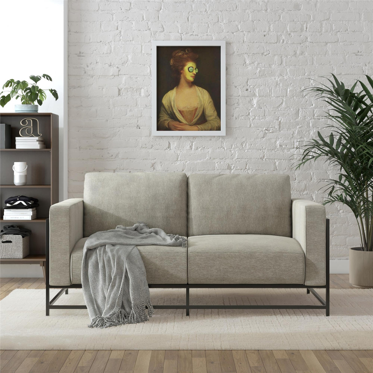 Novogratz Kelly Industrial Modern 72" Sofa with Metal Base, Beige Novogratz