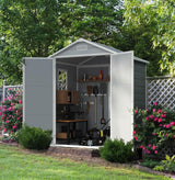 Devoko 6x4 FT Outdoor Storage Shed, Plastic Resin Garden Shed with Lockable Door & Built-in Floor, Waterproof Tool Shed for Backyard, Patio, Lawn, Pool Supplies (Grey) Devoko