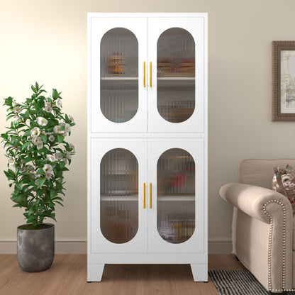 GAIOUS White Metal Storage Cabinet, Kitchen Pantry Cabinet with Acrylic Glass Doors and Adjustable Shelves, Pantry Storage Cabinet for Kitchen, Living Room, Office and Study - WoodArtSupply