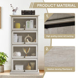 Farmhouse Kitchen Pantry Cabinet, Curio Cabinet, Credenza Storage Cabinet, Tall Book Shelf with Doors, Display Cabinet with Glass Doors for Bedroom, Living Room and Home Office (Antique White) Plturdke