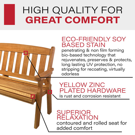 Amish Heavy Duty 800 Lb Mission Pressure Treated Garden Bench(4 Foot, Cedar Stain) Amish Casual